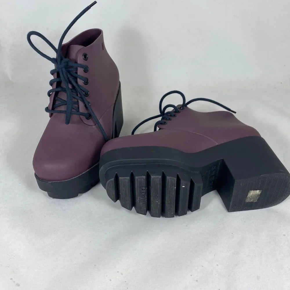 Melissa Stellar Lace Up Combat Chunky Platform Boot Bootie Burgundy